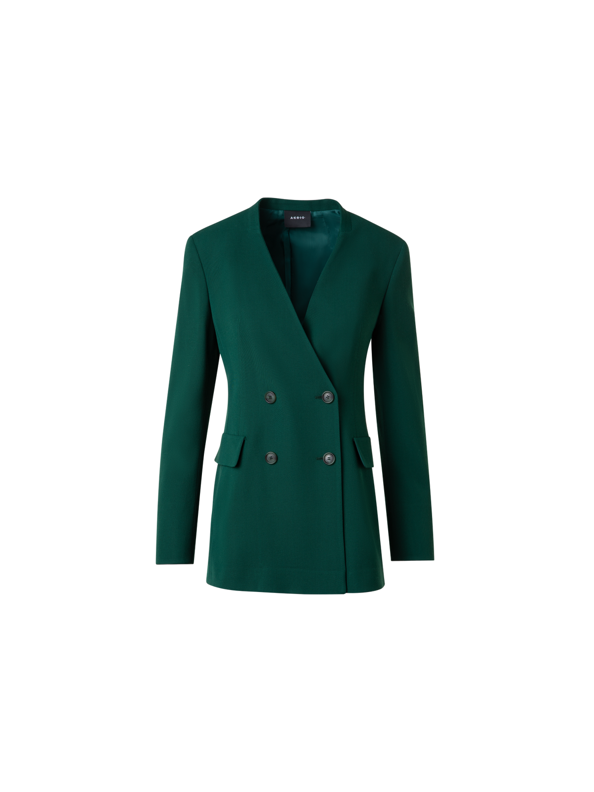 Designer Long Double Breasted Blazer in Wool - green