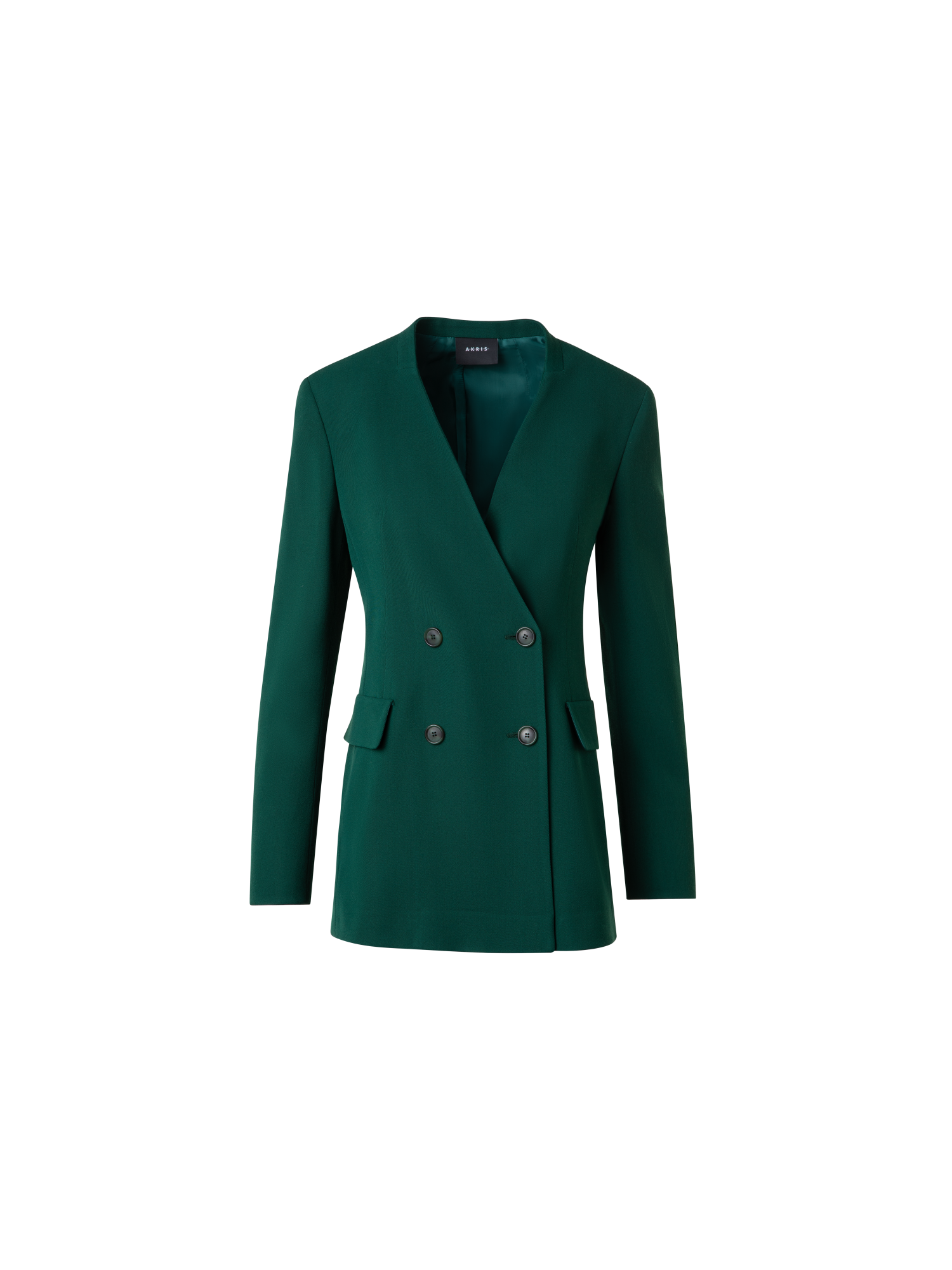 Designer Long Double Breasted Blazer in Wool - green