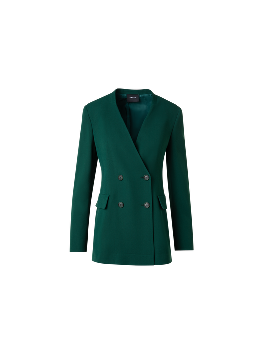 Designer Long Double Breasted Blazer in Wool - green