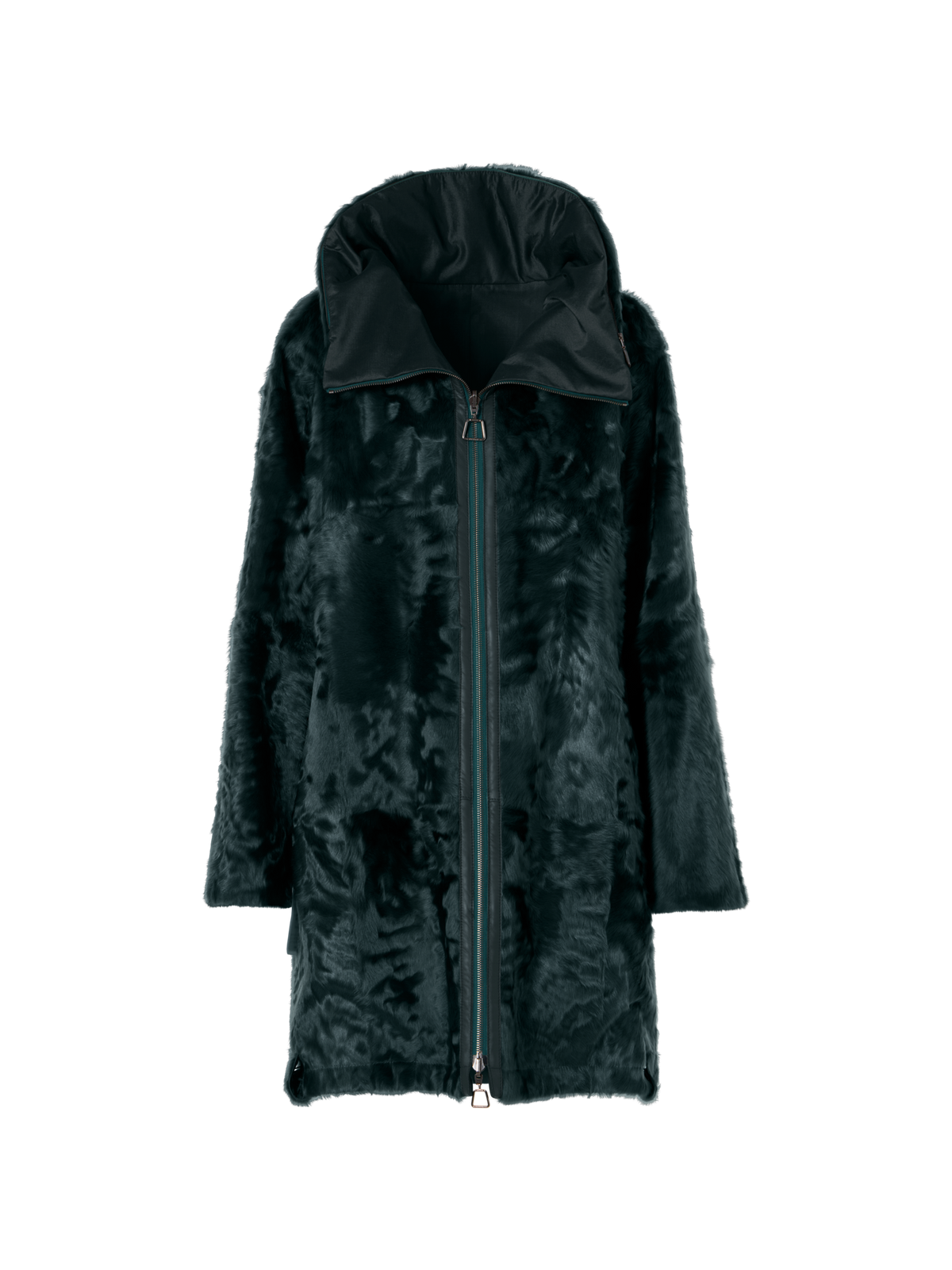 Designer Shearling Parka Reversible to Silk - green