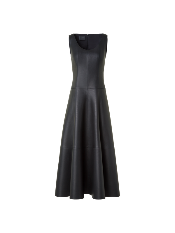 Designer Fit and Flare Leather Dress - black - neutral