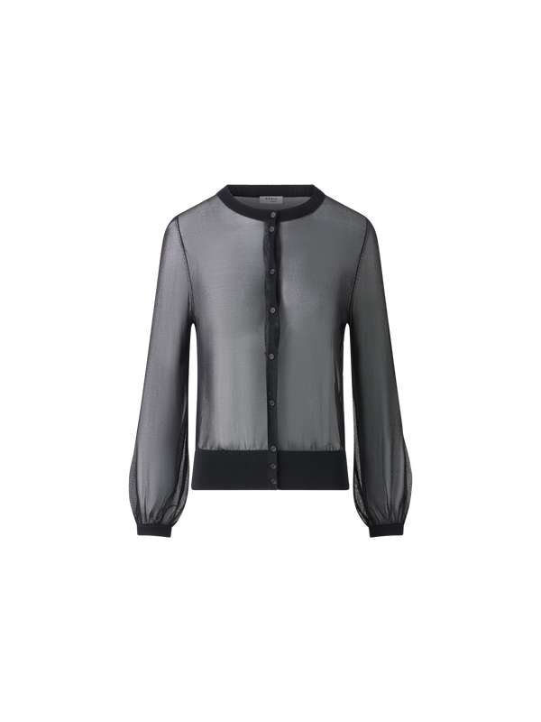Designer Sheer Knit Cropped Cardigan - black