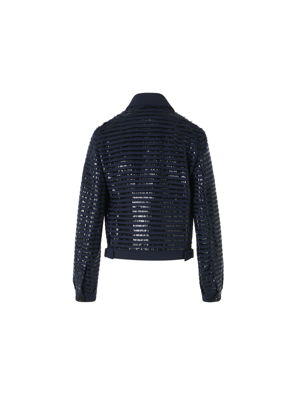 Designer Lamé Fringes Embroidered Wool Short Jacket - navy