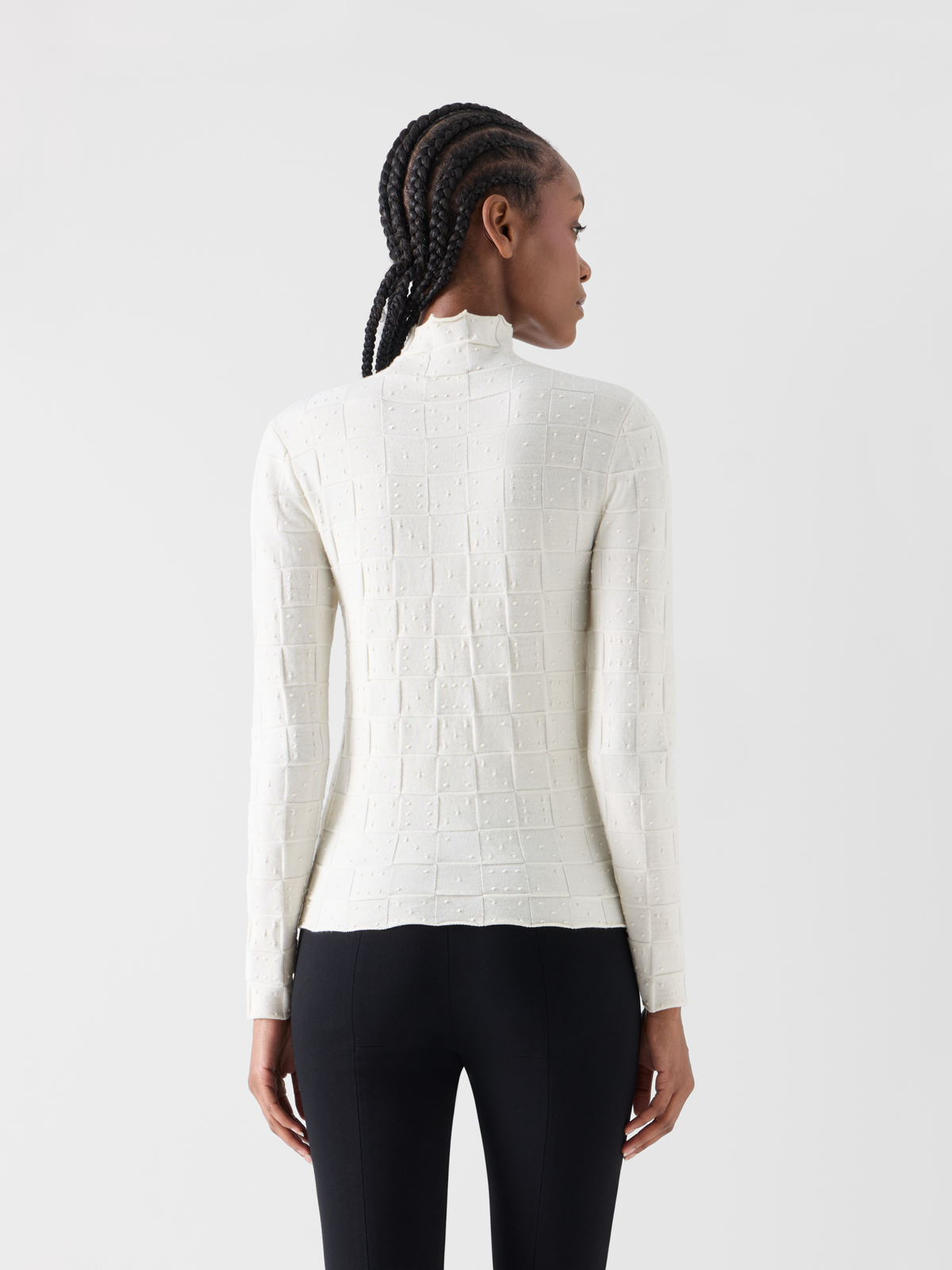 Designer Fitted Wool Sweater with 3D Dice Knit - ecru 