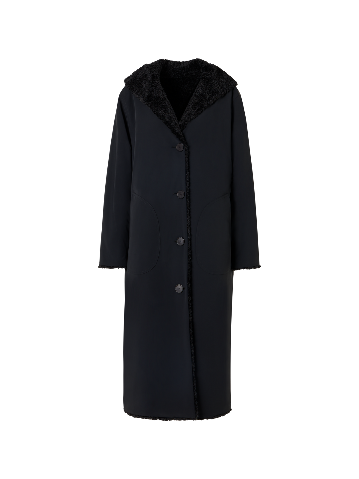 Designer Reversible Oversize Hooded Faux Fur Coat - black