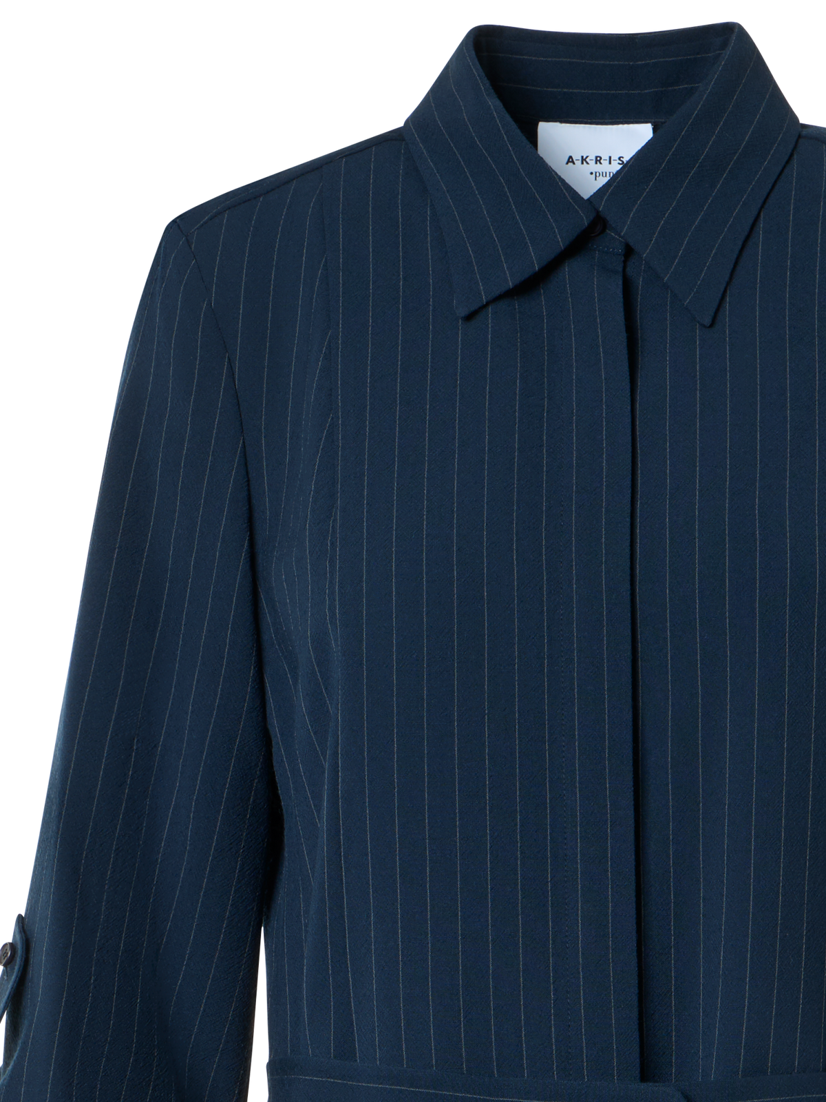 Designer Midi Shirt Dress in Linen Viscose - neutral - navy - blue