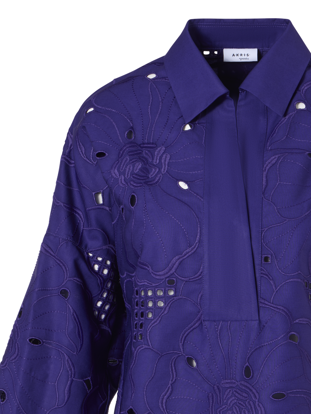 Designer 3/4-Sleeve Flower Eyelet Blouse - purple