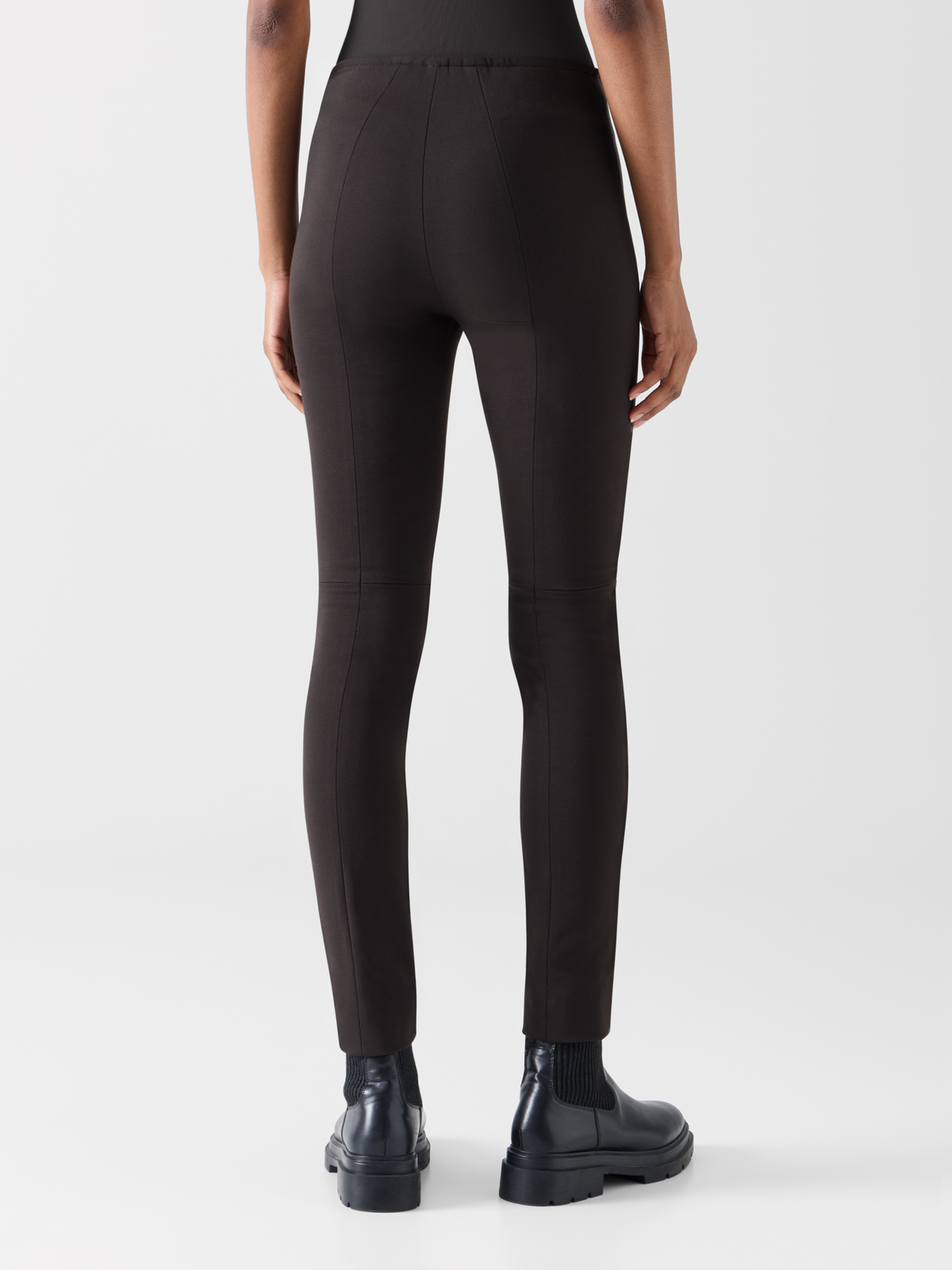 Designer Skinny Pants in Lamb Nappa Leather Front and Jersey Back - brown 
