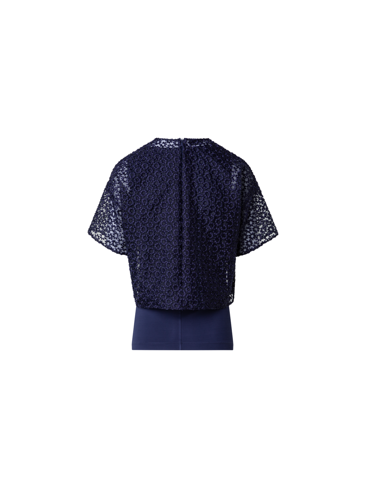 Designer St.Gallen Flower Embroidery Organza Blouse - navy - blue