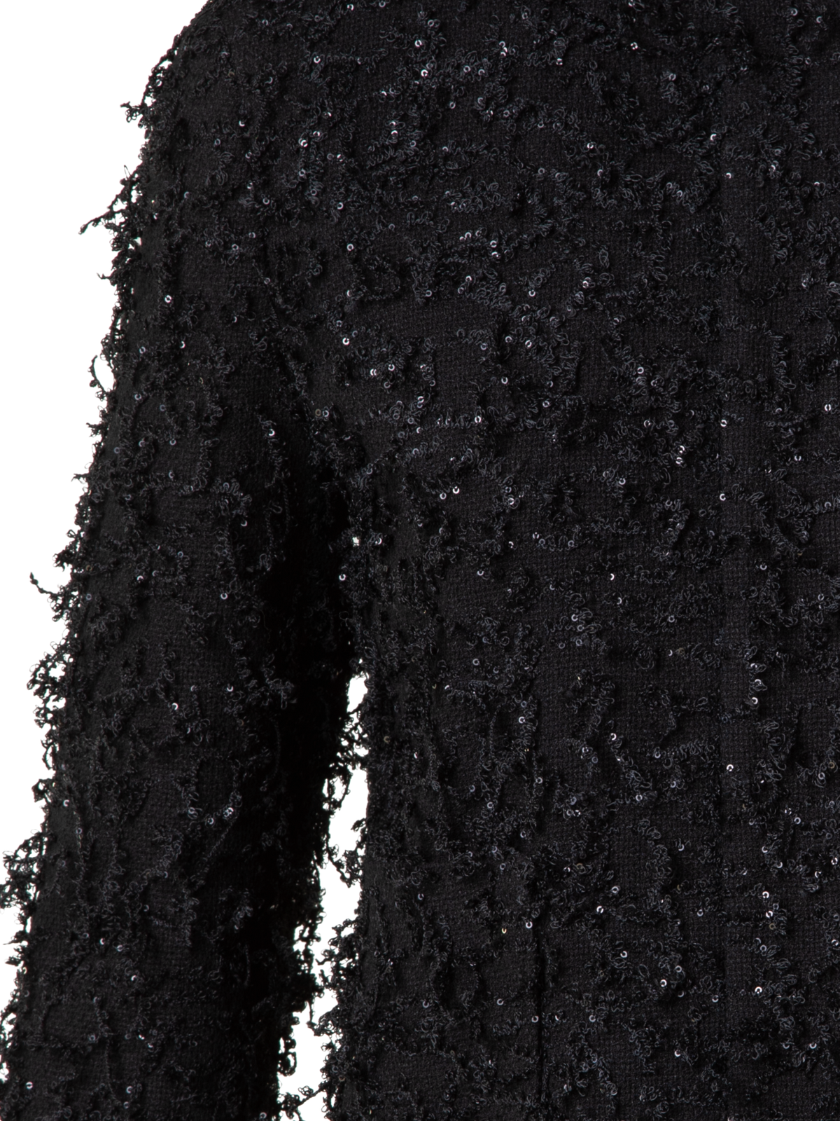 Designer Short Jacket with Micro Sequins Fringed Bouclé - black