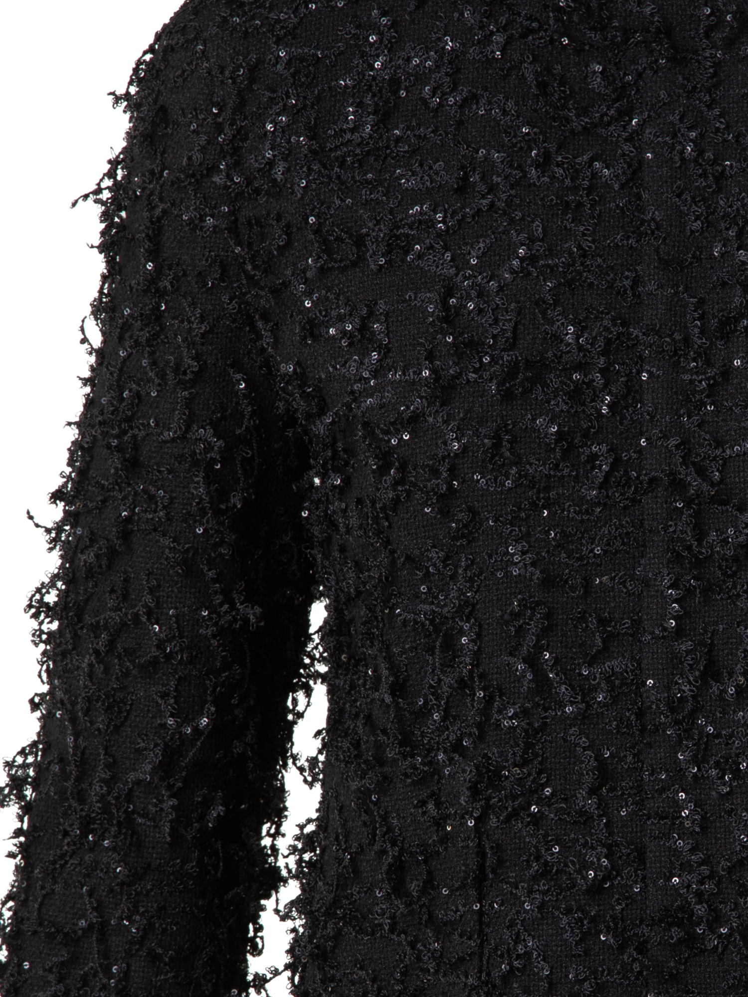 Designer Short Jacket with Micro Sequins Fringed Bouclé - black
