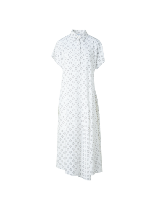 Designer Polka Dot Organzino Midi Dress - neutral - ecru - white