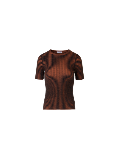 Designer Short-Sleeve Merino Wool Knit Sweater - multicolor