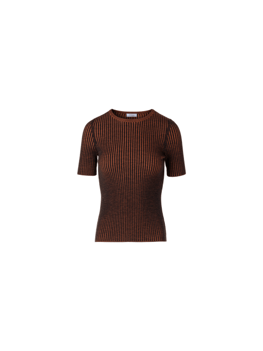 Designer Short-Sleeve Merino Wool Knit Sweater - multicolor