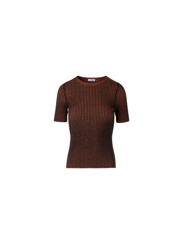 Designer Short-Sleeve Merino Wool Knit Sweater - multicolor