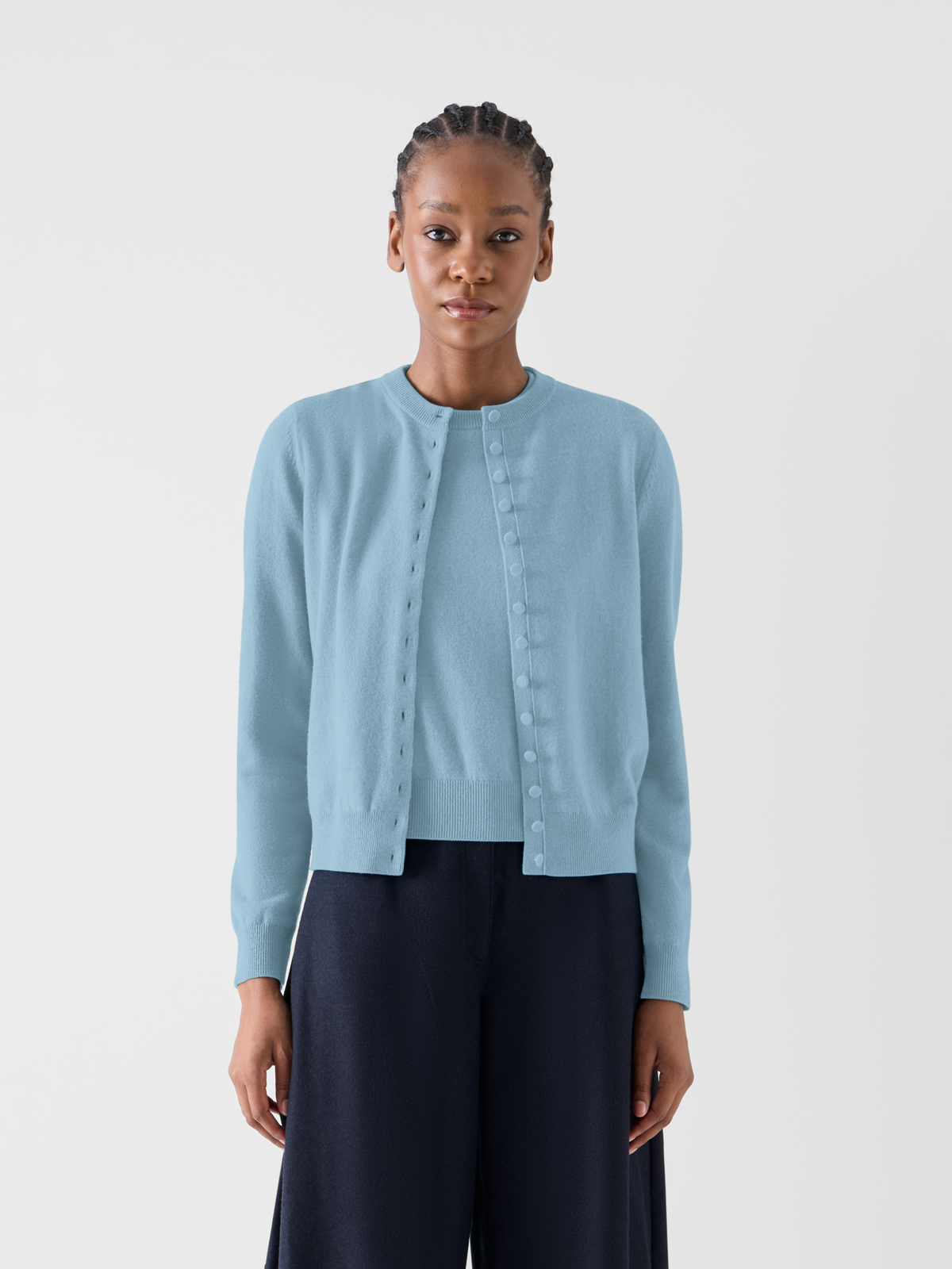 Designer Relaxed Wool Cashmere Knit Cardigan - blue 