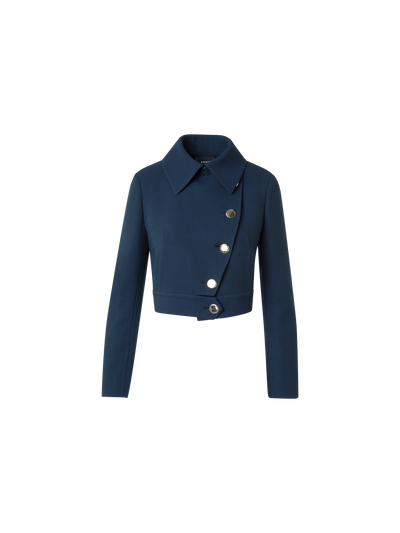 Designer Asymmetrical Short Jacket in Wool Double-Face - neutral - navy - blue