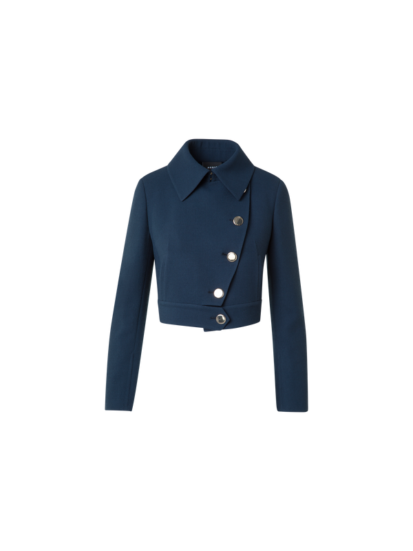 Designer Asymmetrical Short Jacket in Wool Double-Face - neutral - navy - blue