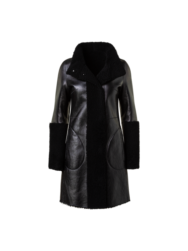 Designer Reversible Lamb Shearling Coat - black