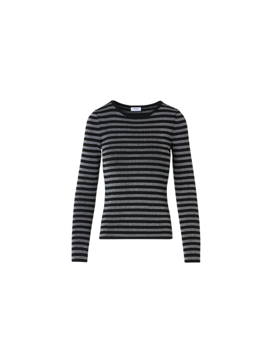 Designer Merino Wool Sweater with Metallic Shine - black - silver