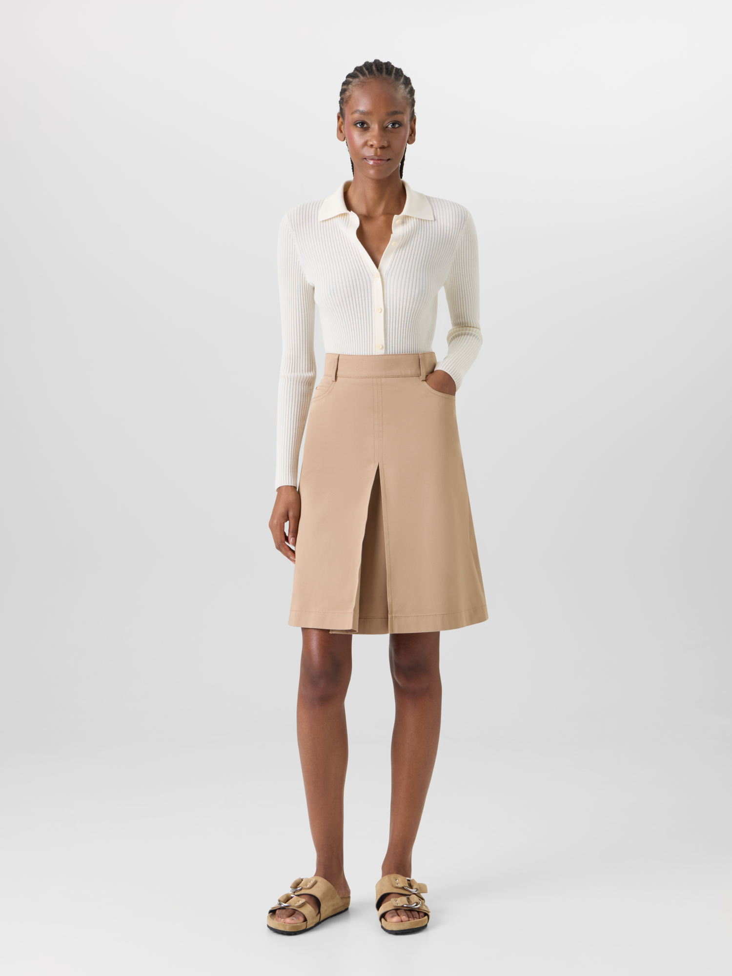 Designer A-Line Cotton Gabardine Skirt - beige 