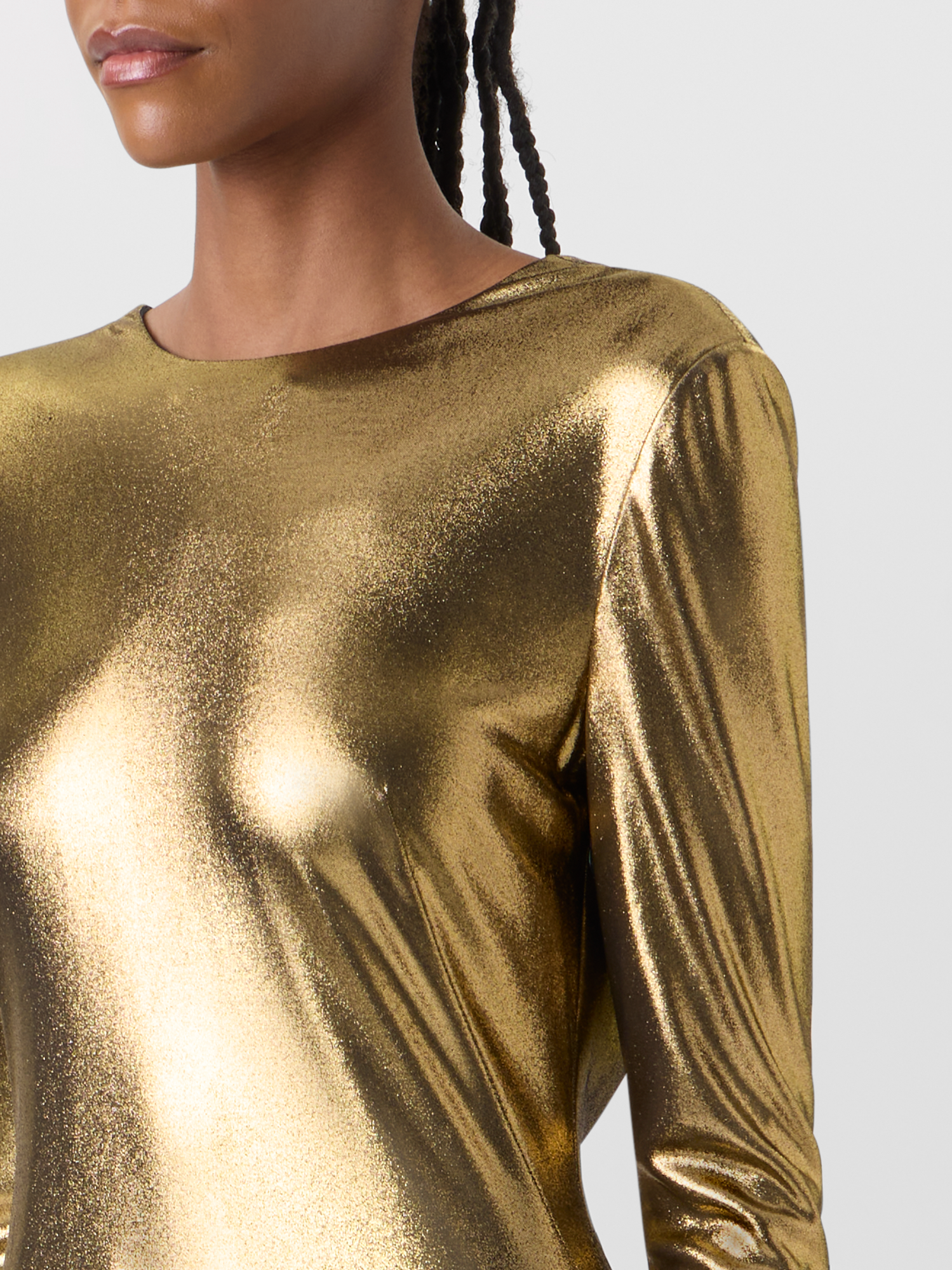 Designer Lamé Jersey Gown with Open Back and Knot Detail - gold 
