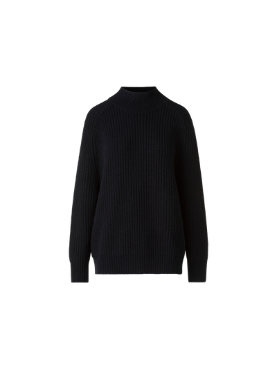 Designer Oversized Wool Cashmere Mock Neck Knit Sweater - black - neutral