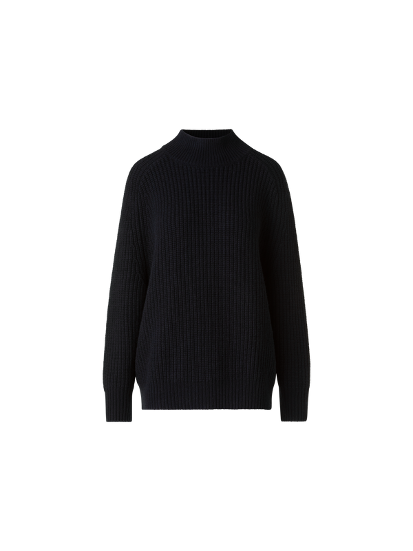 Designer Oversized Wool Cashmere Mock Neck Knit Sweater - black - neutral