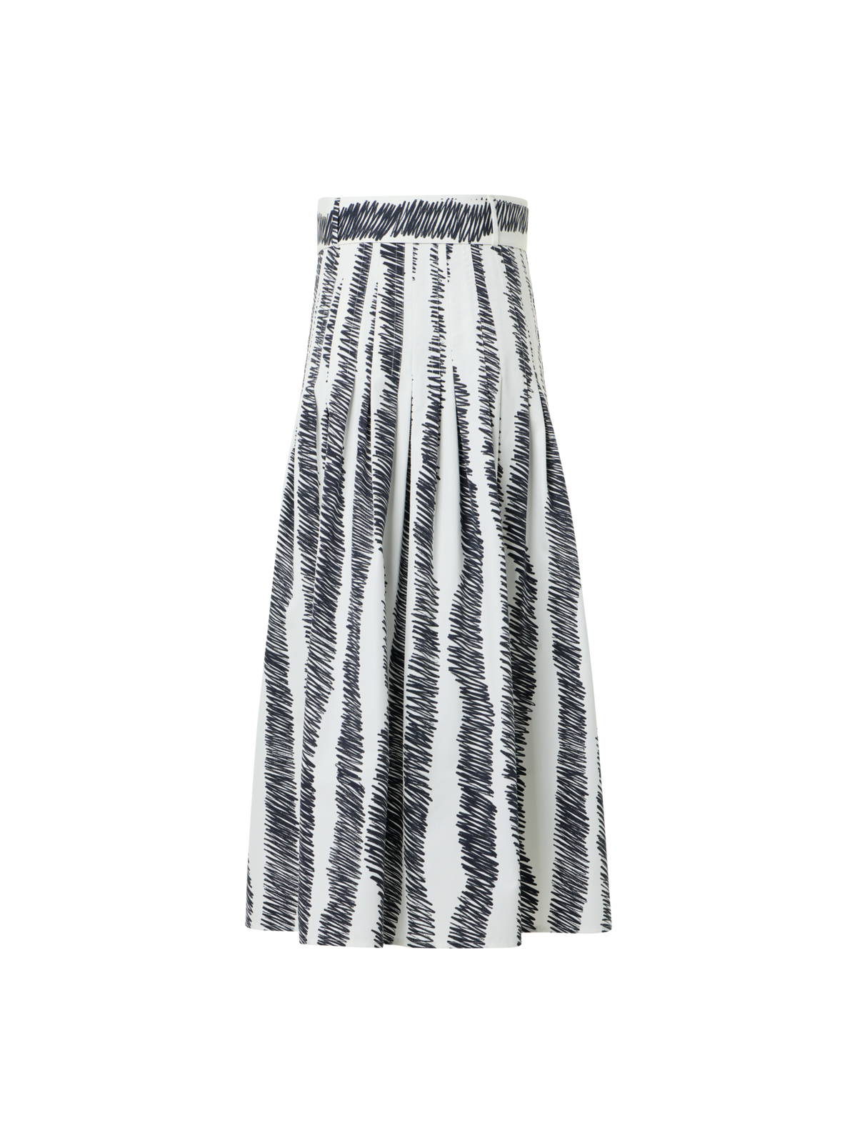 Designer A-Line Scribble Wave Print Pleated Midi Skirt - multicolor - ecru
