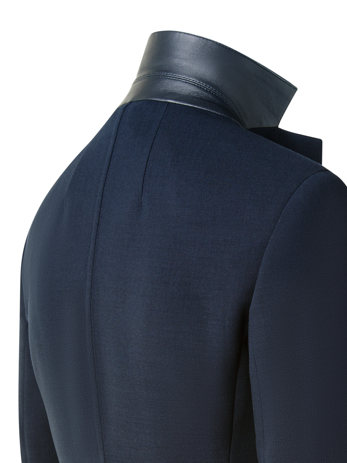 Designer Wool Double-Face Blazer with Leather Collar - navy - blue