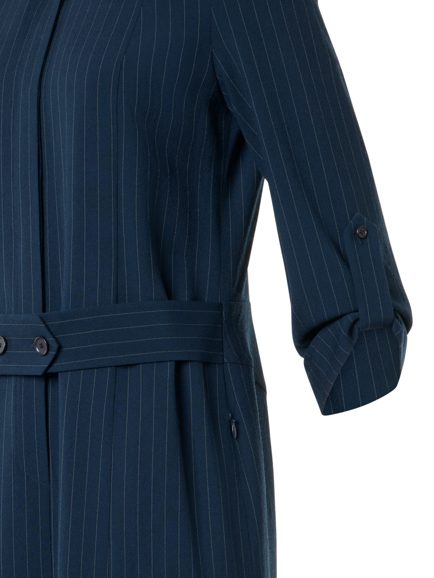 Designer Midi Shirt Dress in Linen Viscose - neutral - navy - blue