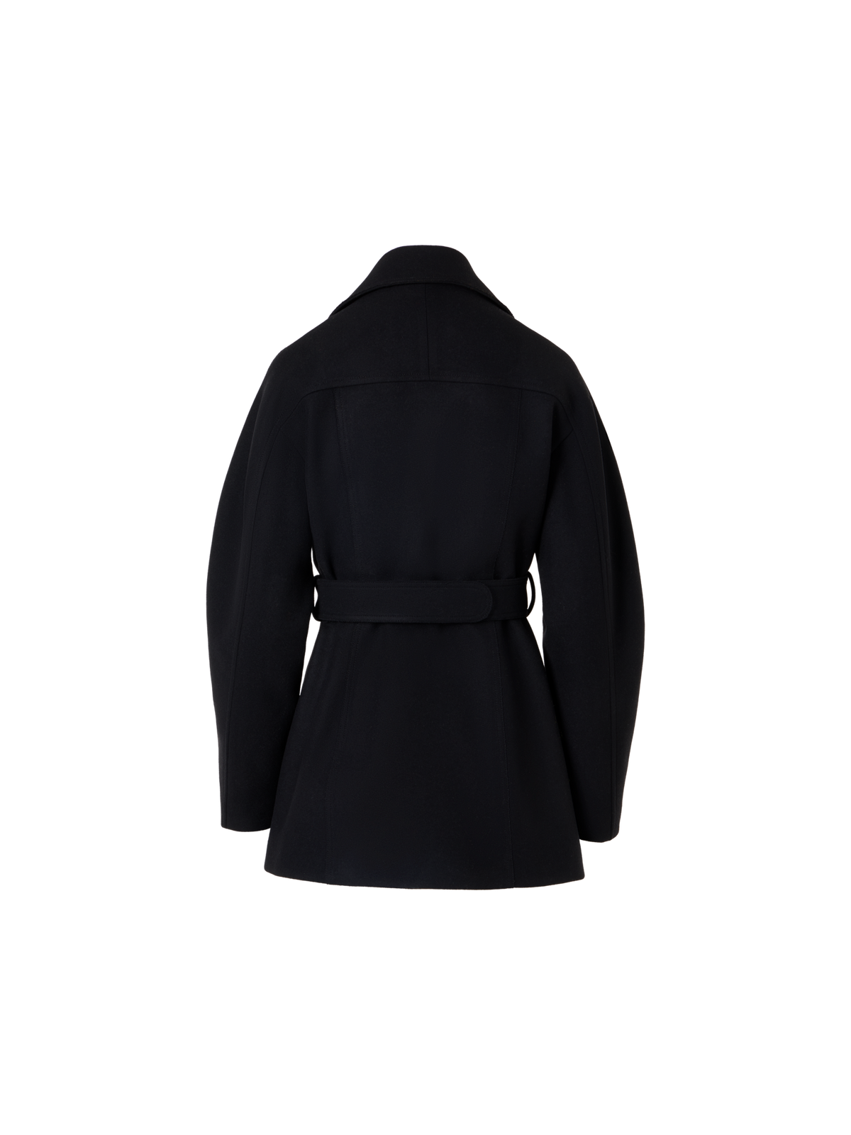 Designer Short Coat with Barrel Sleeves and Self-Belt - black