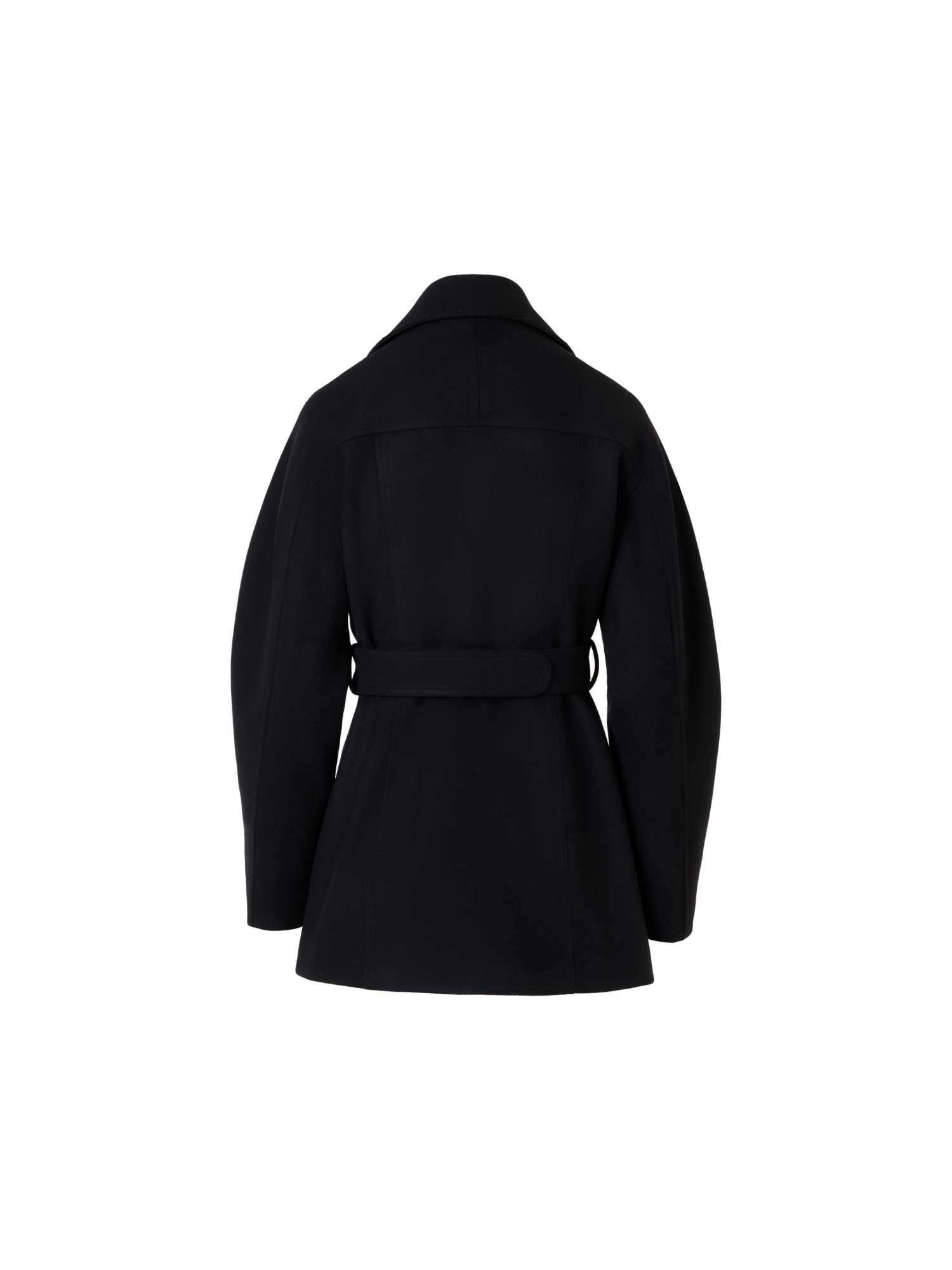 Designer Short Coat with Barrel Sleeves and Self-Belt - black