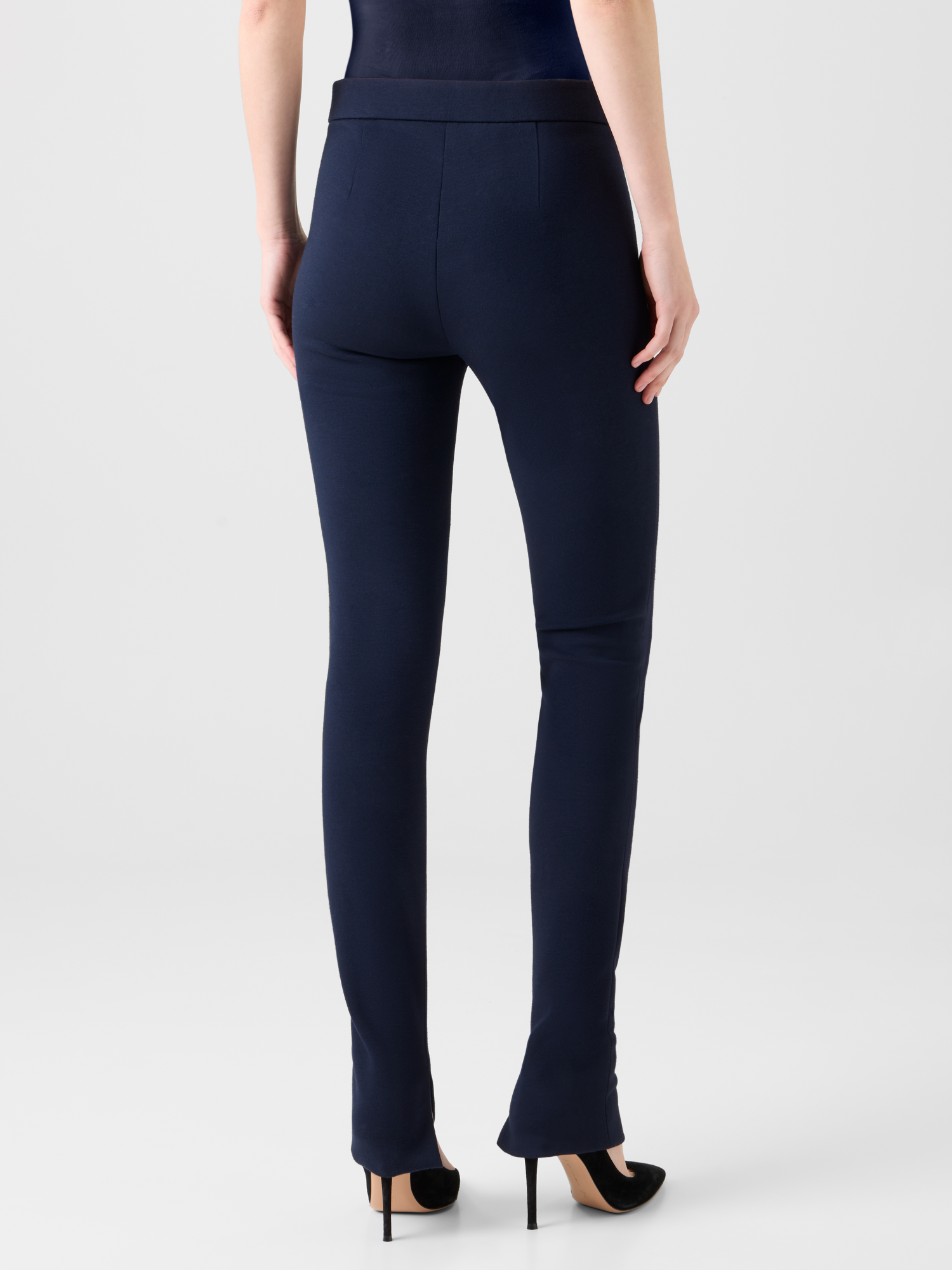 Designer Skinny Stretch Jersey Leggings with Slit - neutral - navy - blue 