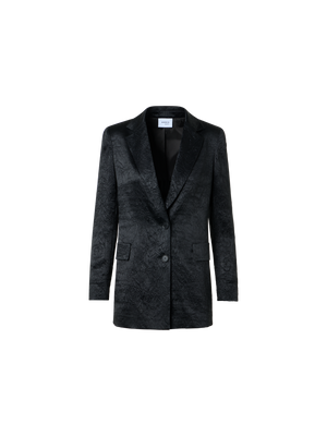Designer Crinkled Satin Boyfriend Jacket - black