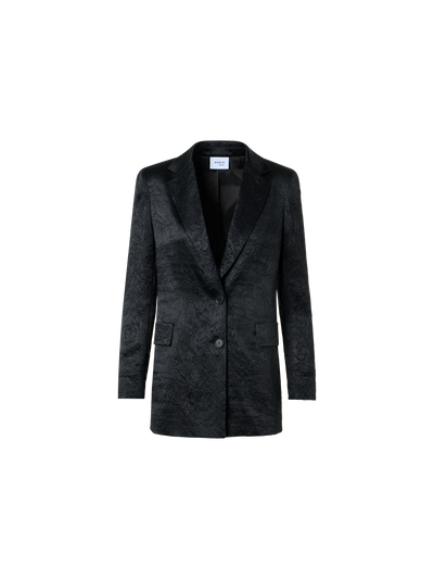 Designer Crinkled Satin Boyfriend Jacket - black