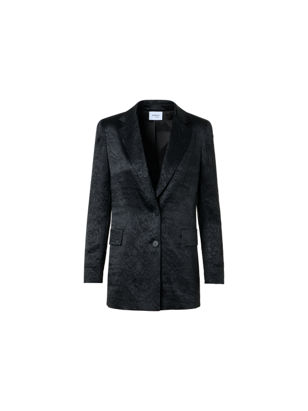 Designer Crinkled Satin Boyfriend Jacket - black