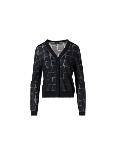 Designer Long-Sleeve Trapezoid Jacquard Knit Cardigan - black