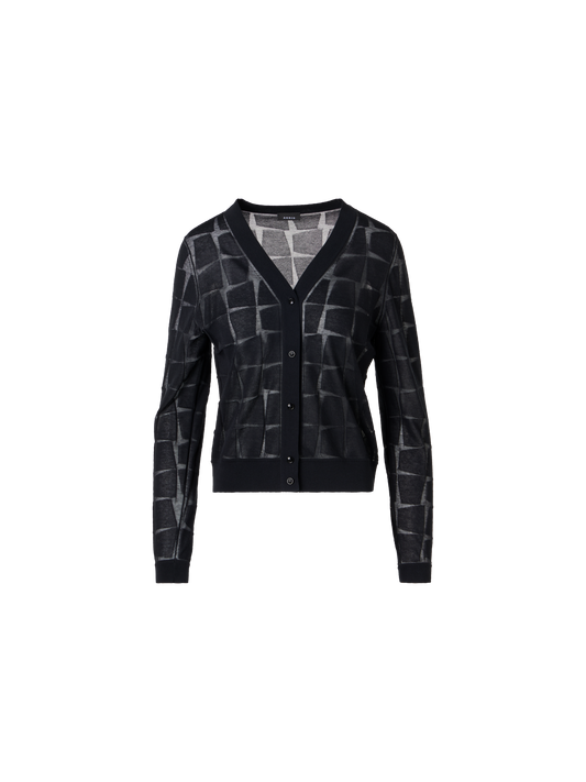 Designer Long-Sleeve Trapezoid Jacquard Knit Cardigan - black
