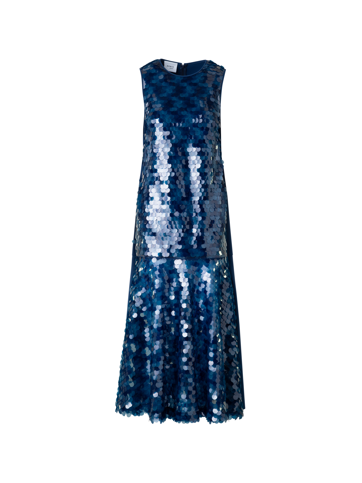 Designer Maxi Dress in Dot Sequins - navy - blue - multicolor