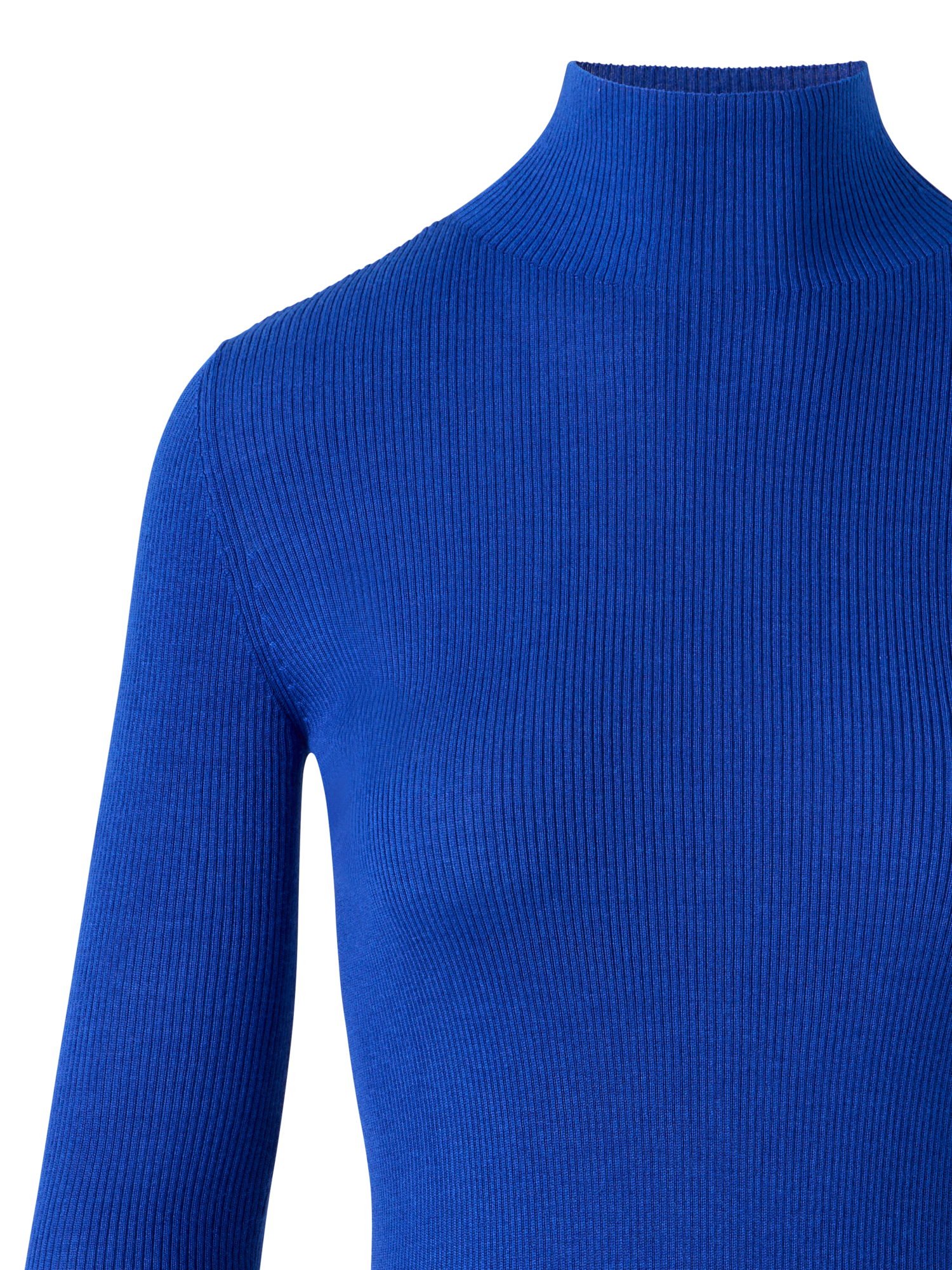 Designer Fine Rib Cashmere Silk Mock Neck Pullover - blue