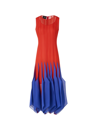 Designer Silk Midi Dress with High Plains Insets - multicolor - red