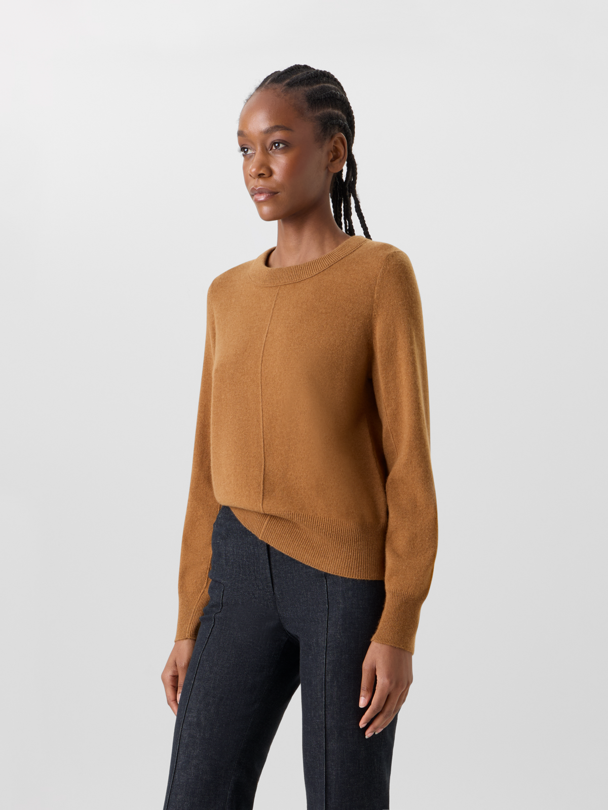 Designer Cashmere Sweater with Central Seam - brown 