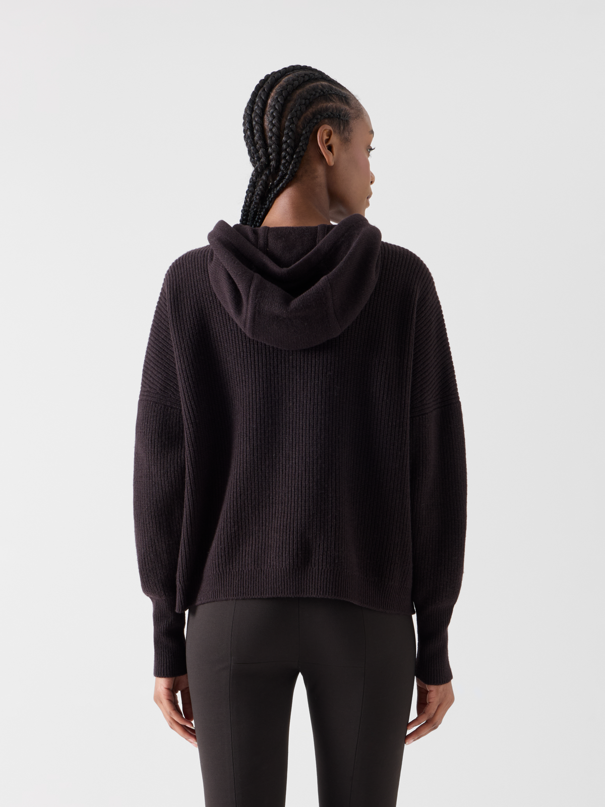 Designer Wool Cashmere Hoodie with Front Pocket - brown 