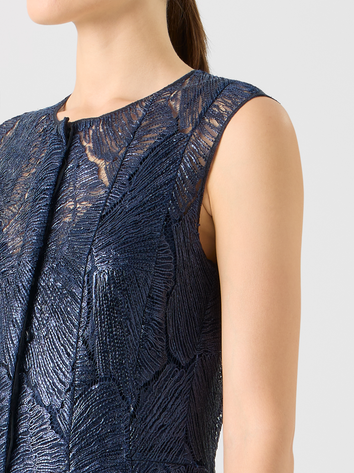 Designer Lacquered Sea Fan Lace Midi Dress - navy - blue #editorial
