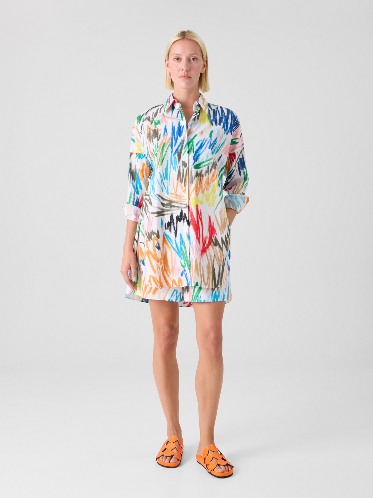 Designer Felice Elastic Waist Scribble Print Cotton Shorts - multicolor