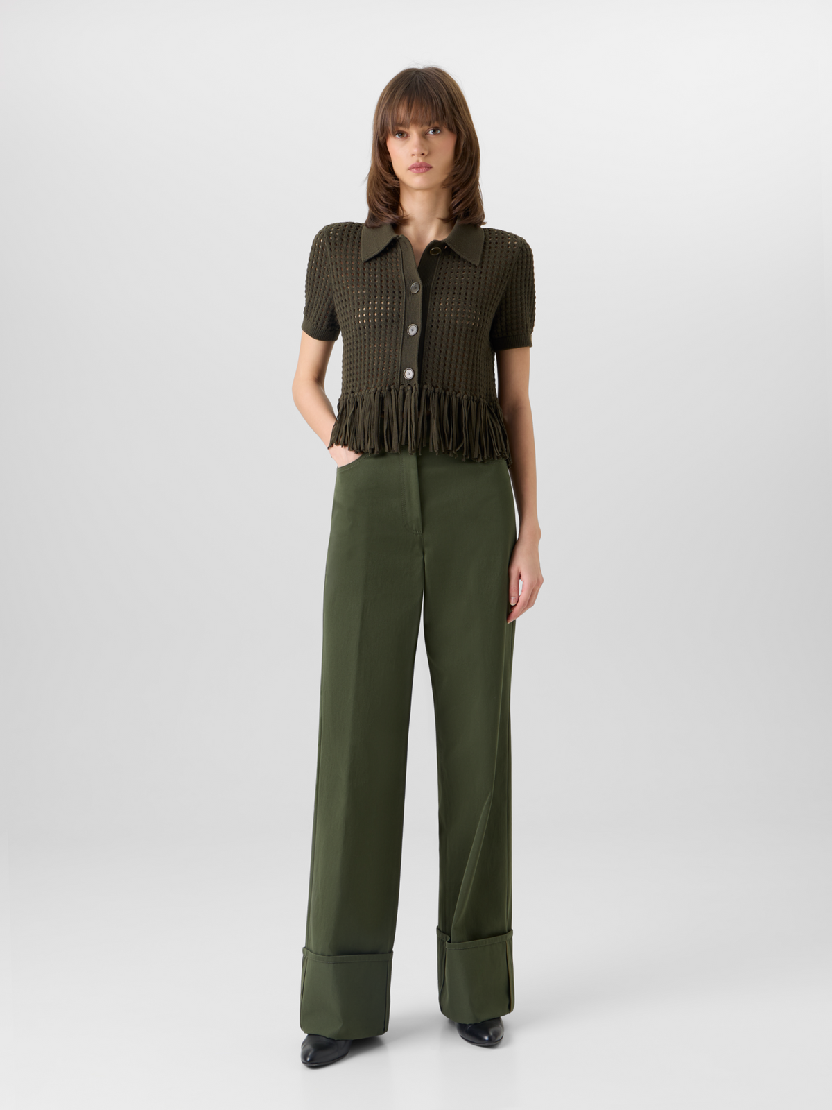 Designer Cooper Straight Wide-Leg Pants in Cotton Gabardine - green #editorial
