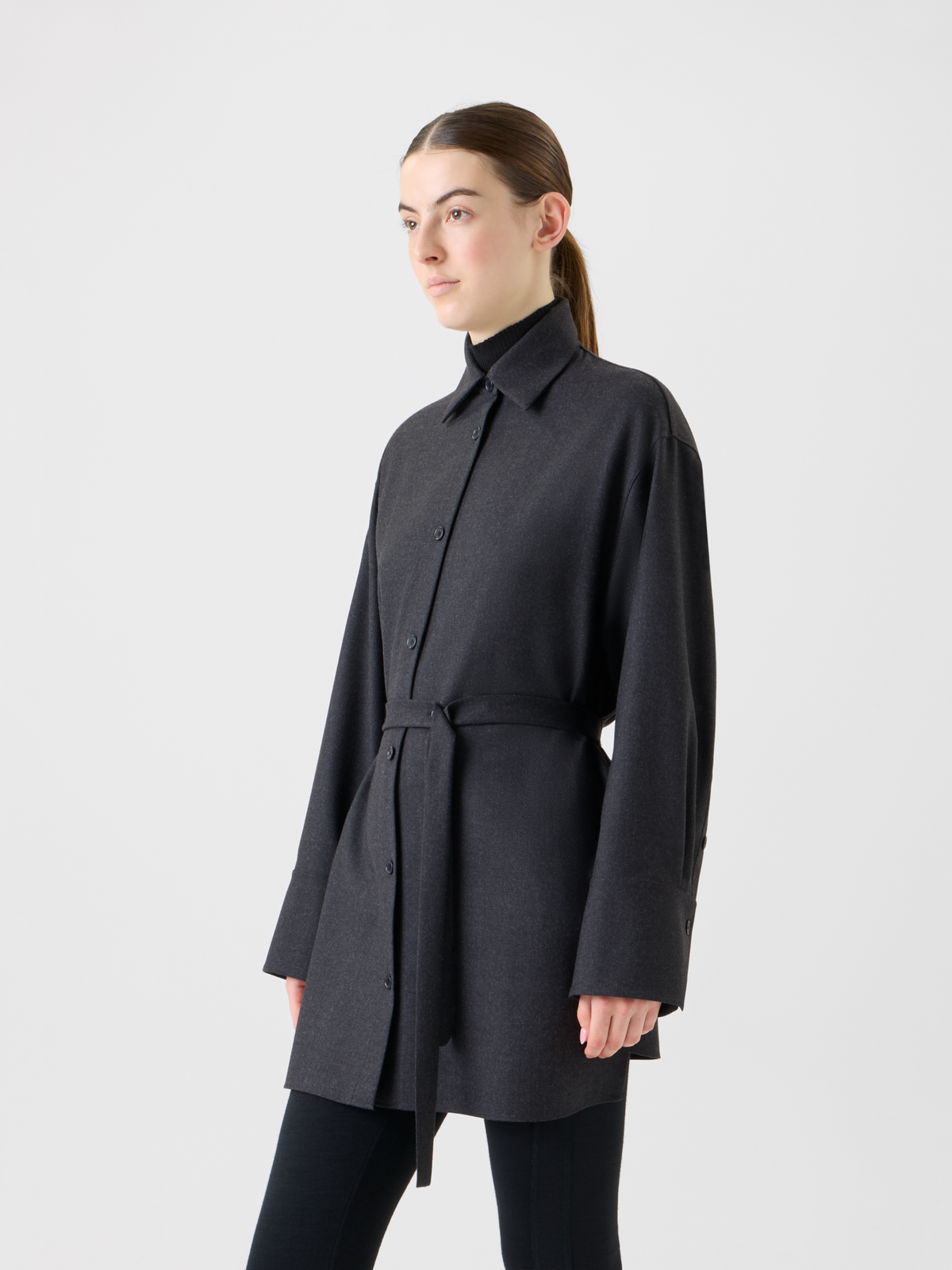 Designer Oversized Wool Flannel Tunic Blouse - neutral - grey #editorial