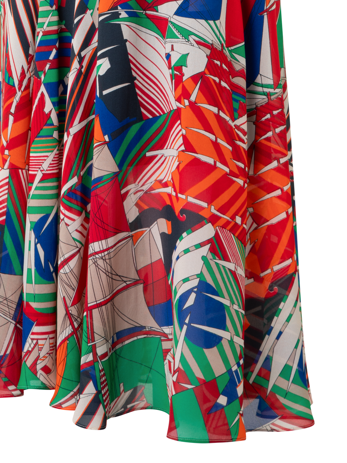 Designer A-Line Midi Dress with Sea Clipper Print - multicolor