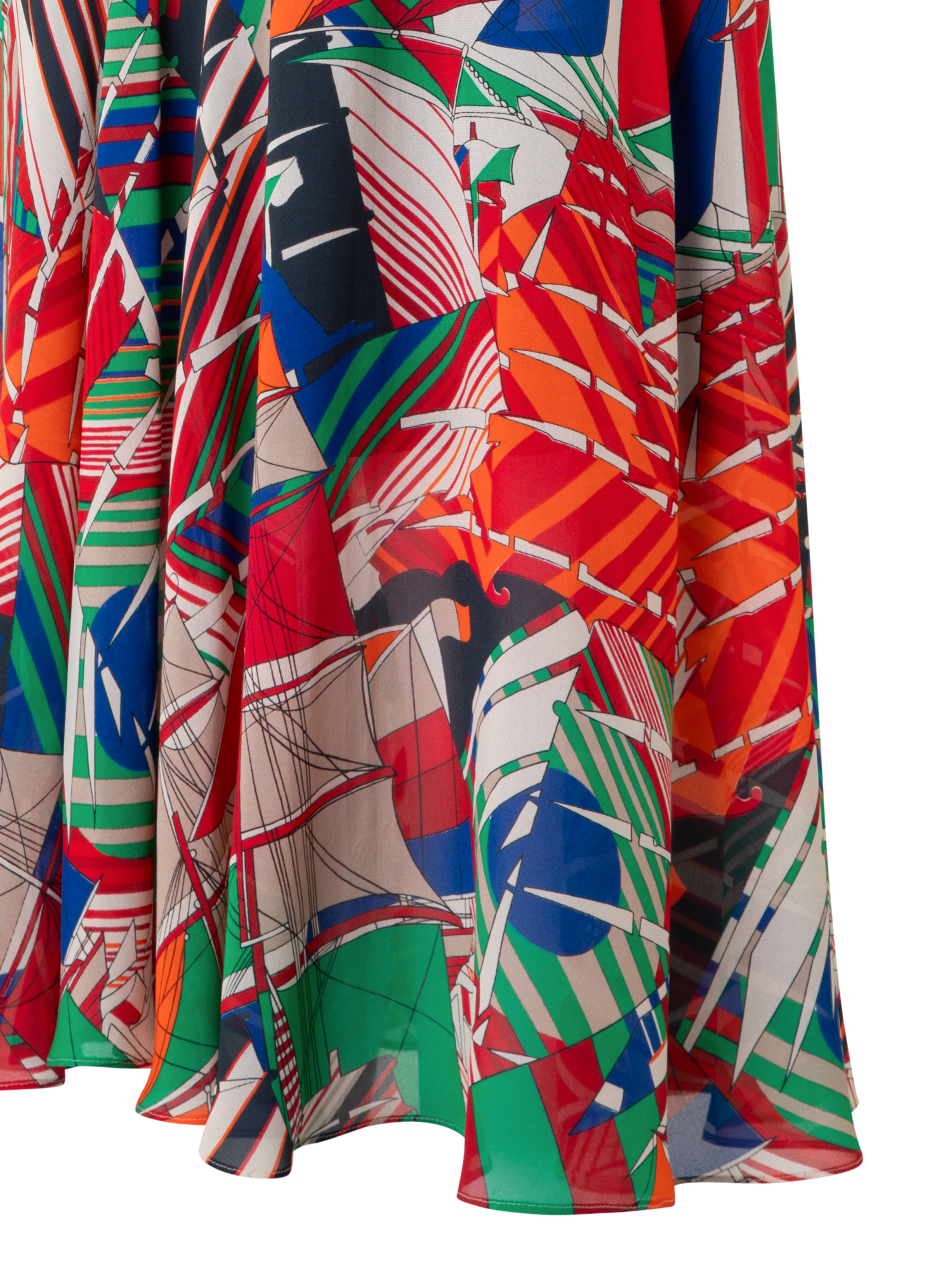 Designer A-Line Midi Dress with Sea Clipper Print - multicolor